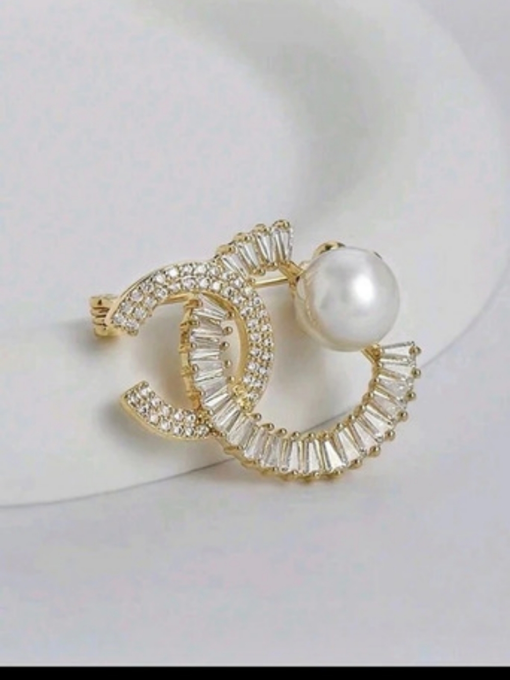 Pearl Crystal Hoop Brooch